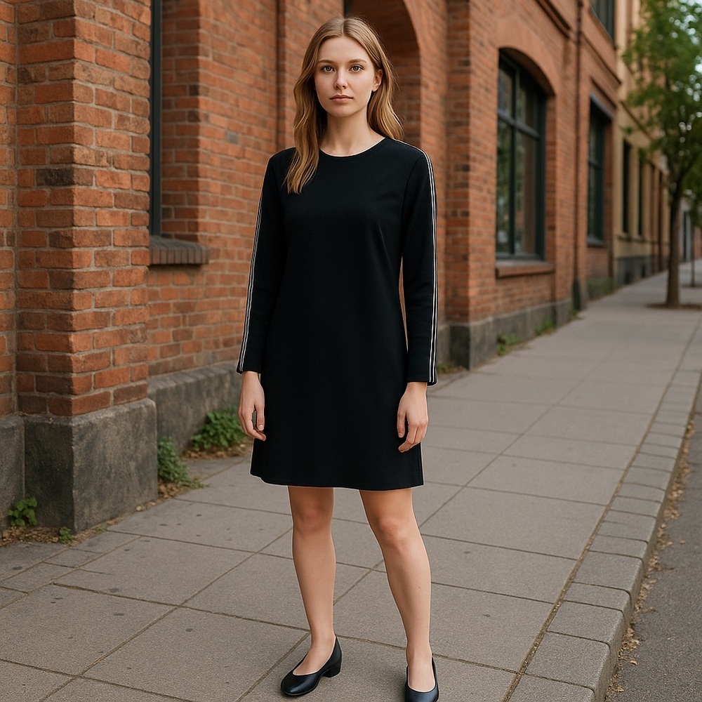 Banana Republic Crew Neck Mini 3/4 Sleeve Sheath Black Dress in Size 8